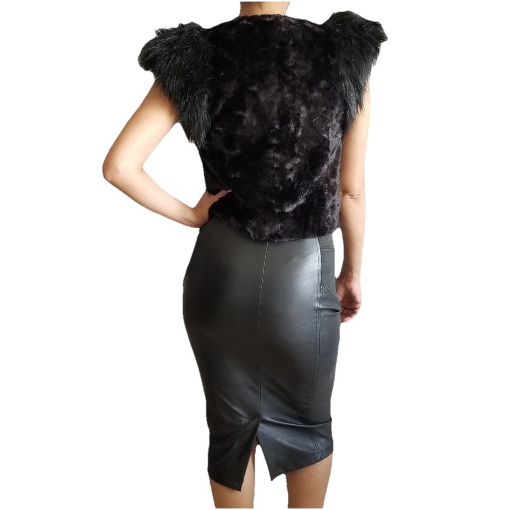 Vintage Women's Skaist Taylor Neiman Marcus Faux Fur‎ Vest Black Medium Pockets - Picture 3 of 16